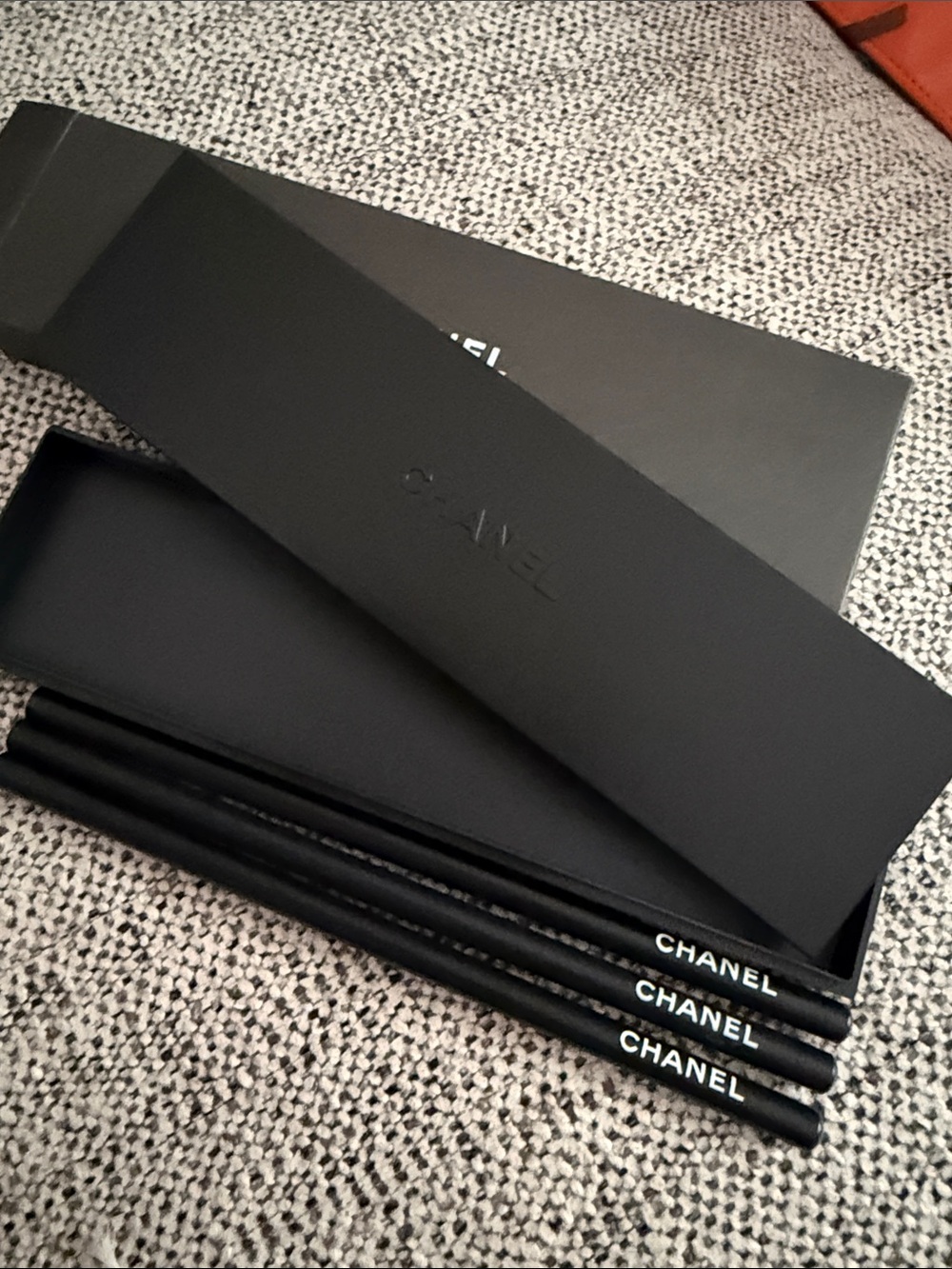 CHANEL Novelty Stationery Pen Case Pencil BLACK Office School